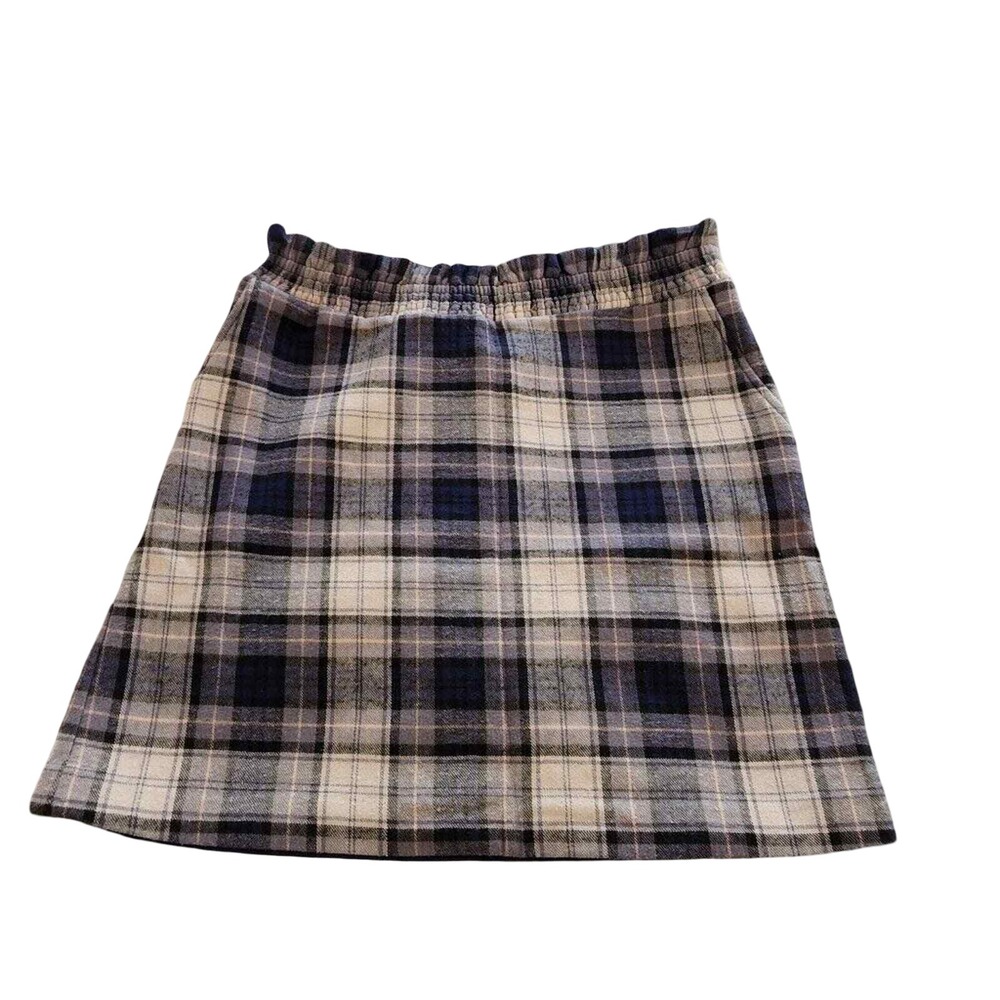 Southern Proper Plaid Mini Skirt Tan Brown Black Pull On Casual Party Trendy